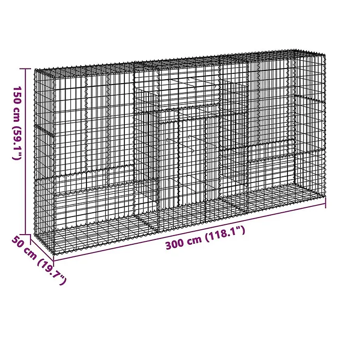 Furnicato Gabione - 300 x 50 x 150 cm, Metall, Maschenbreite: 50 mm, Maschenhöhe: 100 mm - Großer rechteckiger Gabionenkorb aus schwarzem Drahtgeflecht für Stützmauern oder Landschaftsgestaltung.