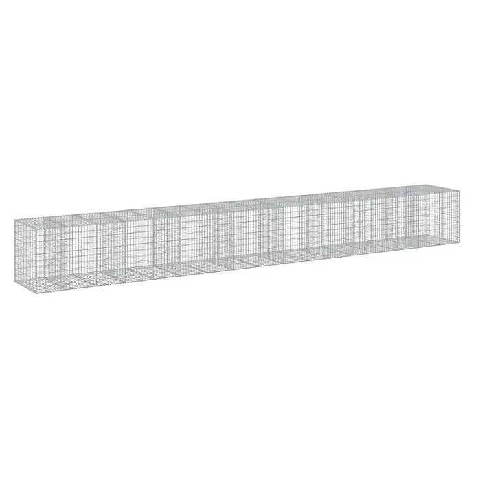 Furnicato Gabione - 950 x 100 x 100 cm, Metall, Maschenbreite: 50 mm, Maschenhöhe: 100 mm - Langer, rechteckiger silberner Drahtgeflechtkäfig, segmentiert für strukturelle Integrität.