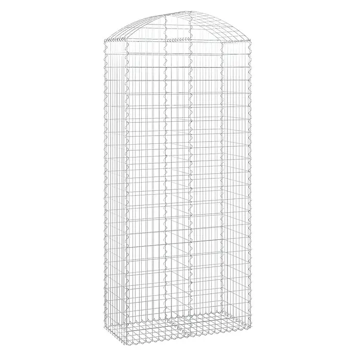 Furnicato Gabione - 50 x 100 x 240 cm, Metall, Maschenbreite: 50 mm, Maschenhöhe: 100 mm - Hoher zylindrischer Gabionenkäfig aus silbernem Drahtgeflecht mit gewölbter Oberseite.