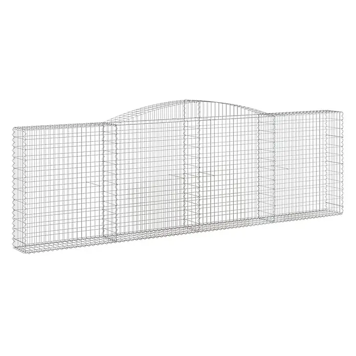 Furnicato Gabione - 140 x 400 x 30 cm, Metall, Maschenbreite: 50 mm, Maschenhöhe: 100 mm - Silbergraue Drahtgitter-Gabionenwand mit gewölbtem Oberteil.