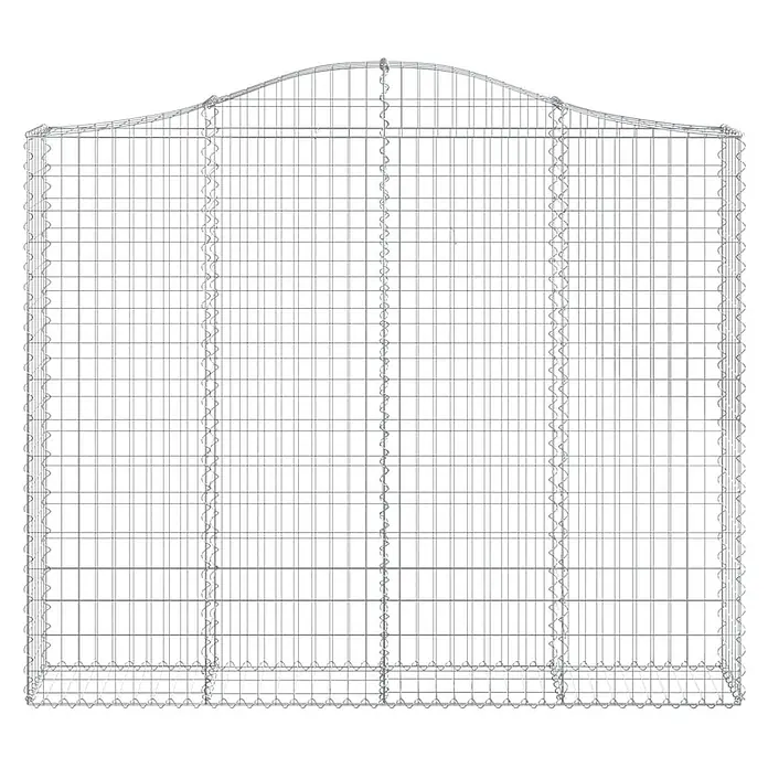 Furnicato Gabione - 30 x 200 x 180 cm, Metall, Maschenbreite: 50 mm, Maschenhöhe: 100 mm - Silbernes Drahtgitterpanel mit geschwungener Oberkante, wahrscheinlich für Gabionen oder Zäune.