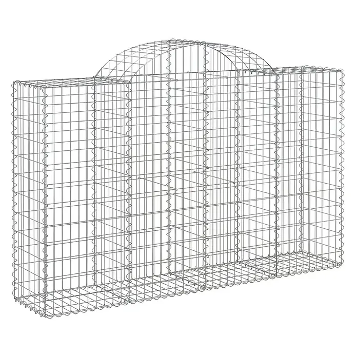 Furnicato Gabione - 50 x 200 x 140 cm, Metall, Maschenbreite: 50 mm, Maschenhöhe: 100 mm - Silberner Gabionenkorb aus Metalldraht mit gewölbtem Oberteil.