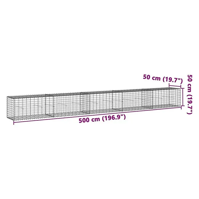 Furnicato Gabione - 500 x 50 x 50 cm, Metall, Maschenbreite: 50 mm, Maschenhöhe: 100 mm - Ein langer, rechteckiger Drahtgeflecht-Gabionenkorb, 500 cm lang, 50 cm breit, 50 cm hoch.