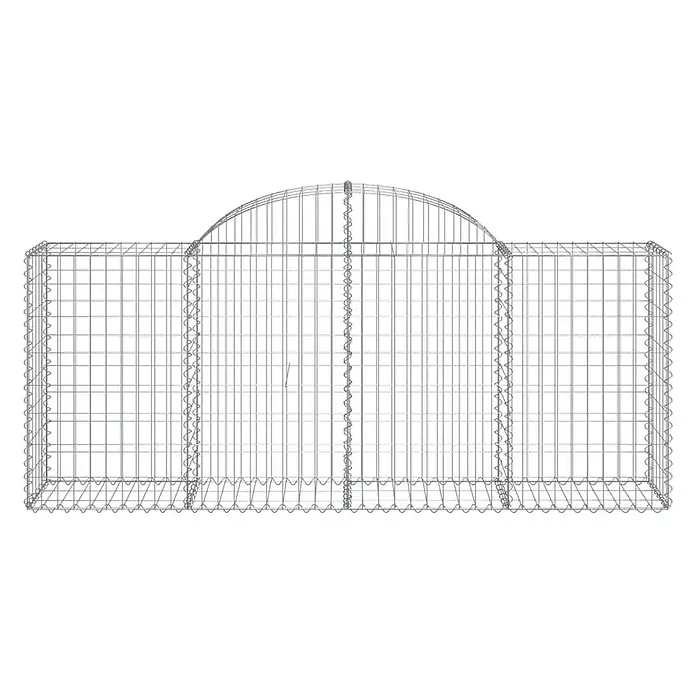 Furnicato Gabione - 50 x 200 x 100 cm, Metall, Maschenbreite: 50 mm, Maschenhöhe: 100 mm - Grauer Drahtgitter-Gabionenkorb mit mittig gewölbtem Oberteil.