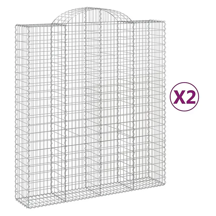 Furnicato Gabione - 50 x 200 x 240 cm, Metall, Maschenbreite: 50 mm, Maschenhöhe: 100 mm - Zwei leere Gabionenkörbe aus verzinktem Stahldraht, einer mit gewölbter Oberseite, für Stützmauern oder Deko.