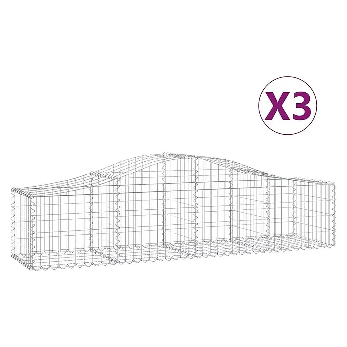 Furnicato Gabione - 60 x 200 x 50 cm, Metall, Maschenbreite: 50 mm, Maschenhöhe: 100 mm - 3er-Set Auto-Gabionen aus Drahtgeflecht für den Landschaftsbau.