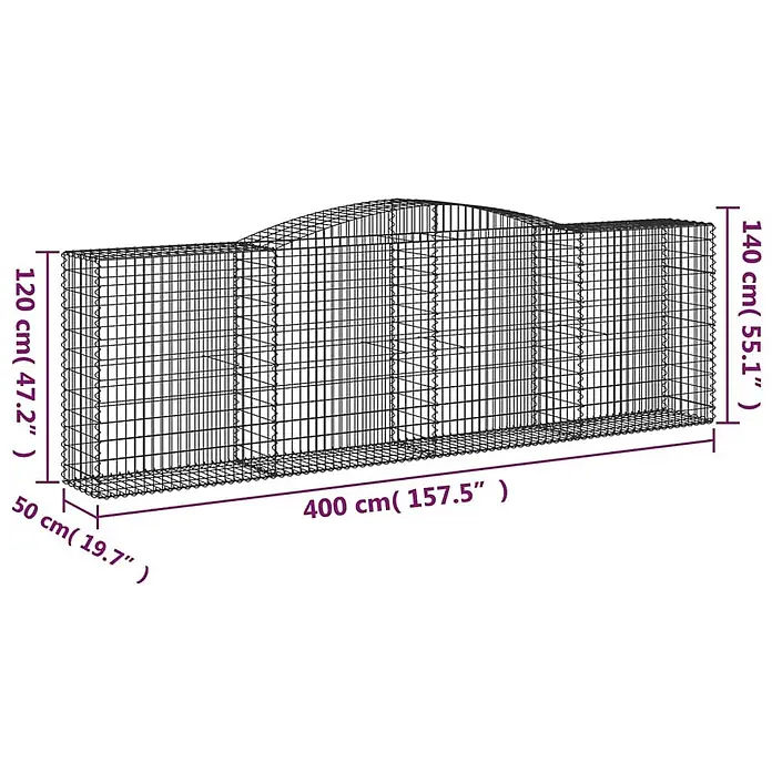 Furnicato Gabione - 140 x 400 x 50 cm, Metall, Maschenbreite: 50 mm, Maschenhöhe: 100 mm - Schwarzer Gabionenkorb aus Metallgeflecht mit gewellter Oberkante, Maße 400x50 cm und Höhen 120/140 cm.