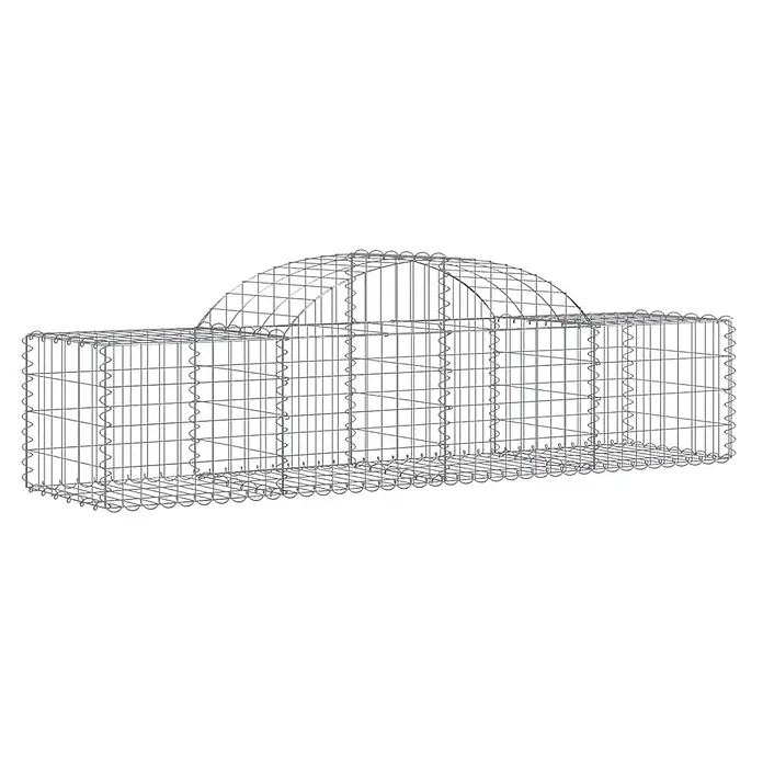 Furnicato Gabione - 60 x 200 x 50 cm, Metall, Maschenbreite: 50 mm, Maschenhöhe: 100 mm - Grauer Drahtgeflecht-Gabionenkorb mit rechteckigem Boden und halbrundem Bogen oben, ähnlich einem Auto oder Tunnel.