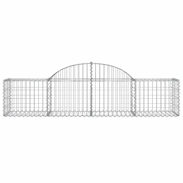 Furnicato Gabione - 60 x 200 x 50 cm, Metall, Maschenbreite: 50 mm, Maschenhöhe: 100 mm - Silbernes Drahtgeflecht-Gabionenzaun mit zentralem Bogen.