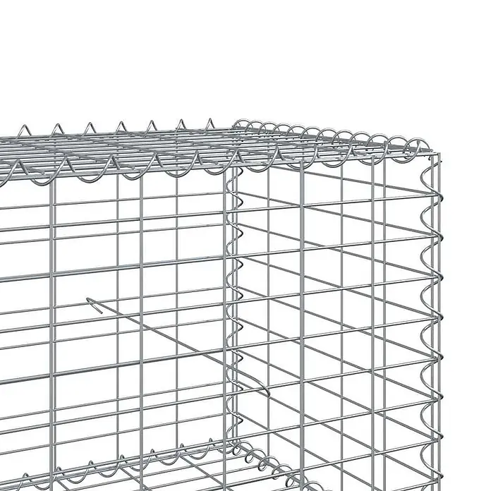 Furnicato Gabione - 500 x 100 x 50 cm, Metall, Maschenbreite: 50 mm, Maschenhöhe: 100 mm - Leerer Gabionendrahtkorb aus silbernem, verzinktem Stahlgeflecht, schräg von oben gezeigt.