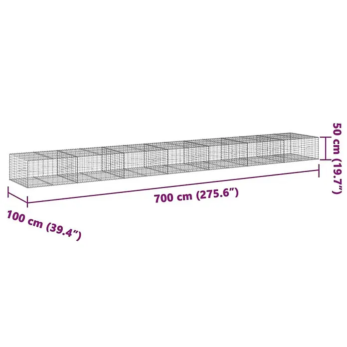 Furnicato Gabione - 700 x 100 x 50 cm, Metall, Maschenbreite: 50 mm, Maschenhöhe: 100 mm - Langes, modulares Drahtgeflecht-Gabionen-/Tunnelsystem.