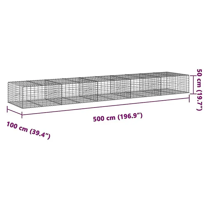 Furnicato Gabione - 500 x 100 x 50 cm, Metall, Maschenbreite: 50 mm, Maschenhöhe: 100 mm - Rechteckiger Drahtgitter-Gabionenkorb (500x100x50 cm).