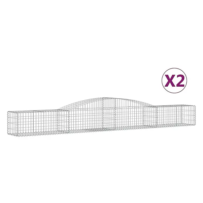 Furnicato Gabione - 60 x 400 x 50 cm, Metall, Maschenbreite: 50 mm, Maschenhöhe: 100 mm - Zwei gewölbte Drahtgitter-Gabionen für strukturelle oder dekorative Gartennutzung.