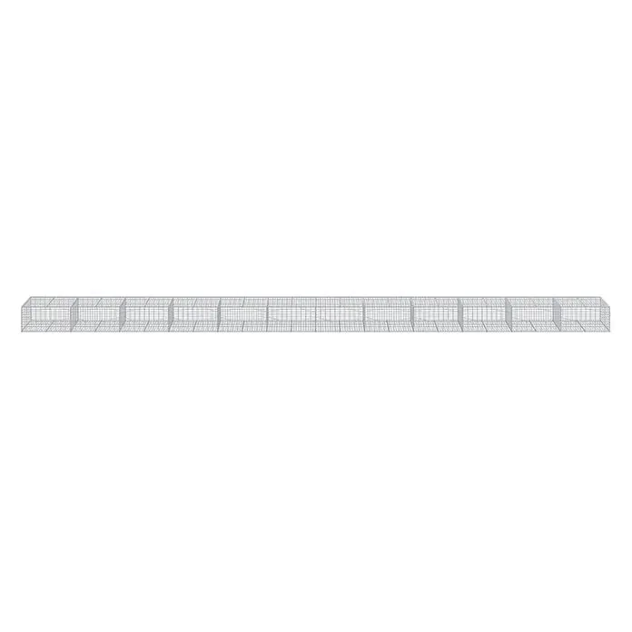 Furnicato Gabione - 1.200 x 100 x 100 cm, Metall, Maschenbreite: 50 mm, Maschenhöhe: 100 mm - Schräge Ansicht einer langen, rechteckigen grauen Drahtgitterstruktur.