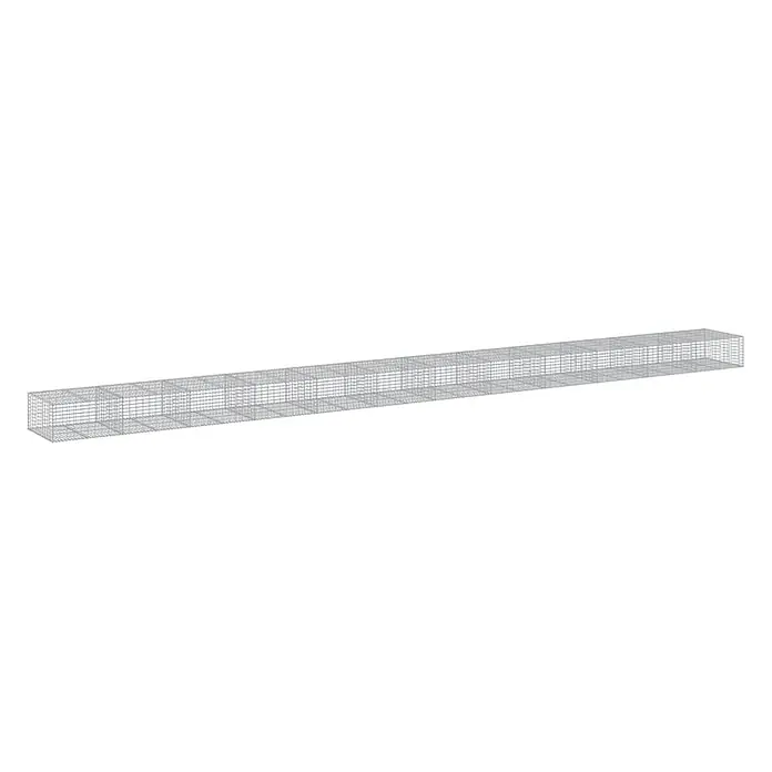 Furnicato Gabione - 1.200 x 100 x 100 cm, Metall, Maschenbreite: 50 mm, Maschenhöhe: 100 mm - Graues Drahtgittermodell einer langen, rechteckigen Struktur.