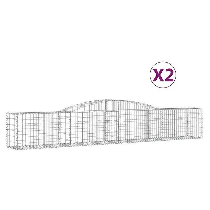 Furnicato Gabione - 80 x 400 x 50 cm, Metall, Maschenbreite: 50 mm, Maschenhöhe: 100 mm - Zwei Gabionenkörbe aus Drahtgeflecht mit gewölbter Mitte und flachen Enden.