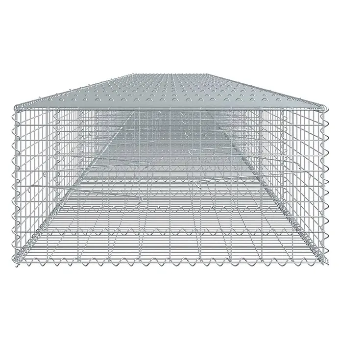 Furnicato Gabione - 900 x 100 x 50 cm, Metall, Maschenbreite: 50 mm, Maschenhöhe: 100 mm - Rechteckiger silberner Gabionenkorb aus Drahtgeflecht mit texturierter Oberseite und Innenverstrebungen für Erosionsschutz.
