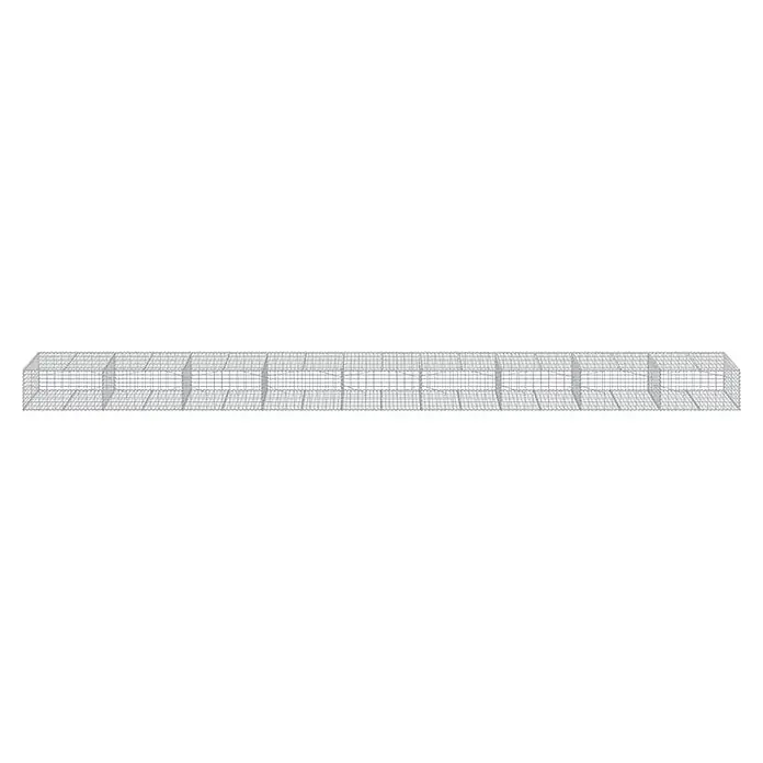 Furnicato Gabione - 900 x 100 x 50 cm, Metall, Maschenbreite: 50 mm, Maschenhöhe: 100 mm - Rechteckige Gitterstruktur aus grauem Drahtgeflecht mit Innenstützen, oft als Gabione oder Käfig verwendet.