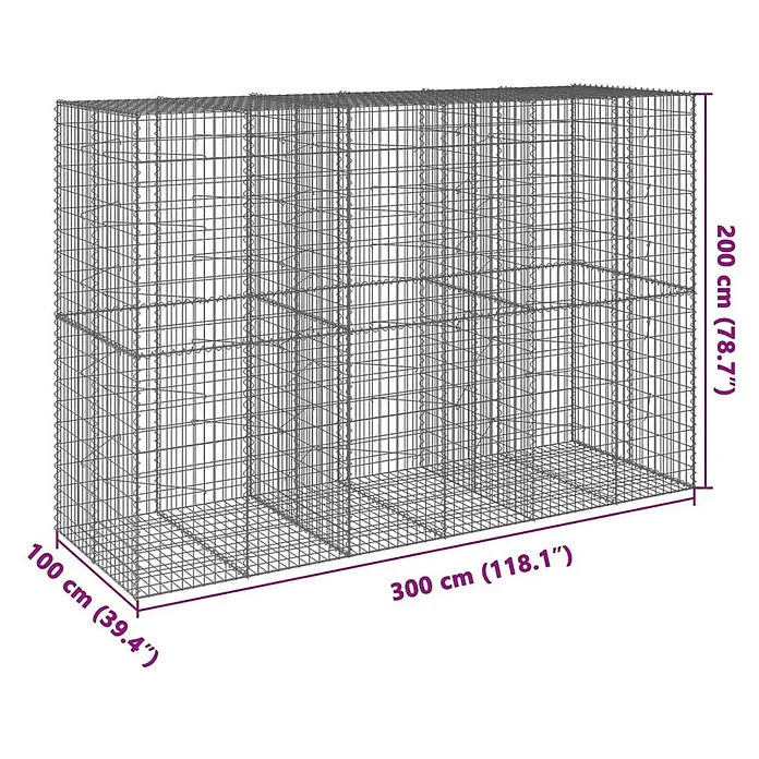 Furnicato Gabione - 300 x 100 x 200 cm, Metall, Maschenbreite: 50 mm, Maschenhöhe: 100 mm - Rechteckiger grauer Gabionenkorb aus Metall für Gartenmauern, 300x100x200 cm.
