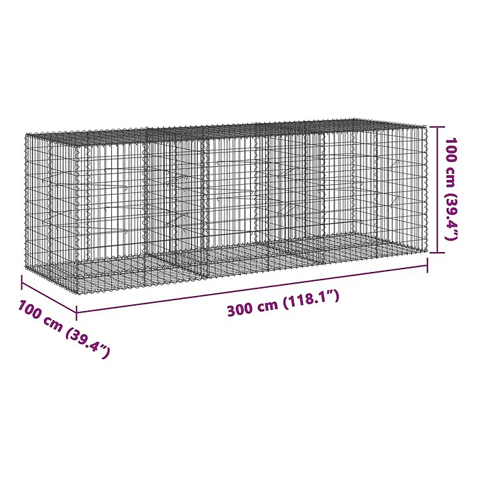 Furnicato Gabione - 300 x 100 x 100 cm, Metall, Maschenbreite: 50 mm, Maschenhöhe: 100 mm - Rechteckiger Drahtgeflecht-Gabionenkäfig, 300x100x100 cm.