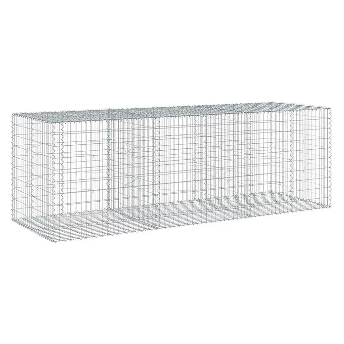 Furnicato Gabione - 300 x 100 x 100 cm, Metall, Maschenbreite: 50 mm, Maschenhöhe: 100 mm - Rechteckiger Gabionenkorb aus silbernem Metallgeflecht mit inneren Trennwänden, leer und bereit zum Befüllen.