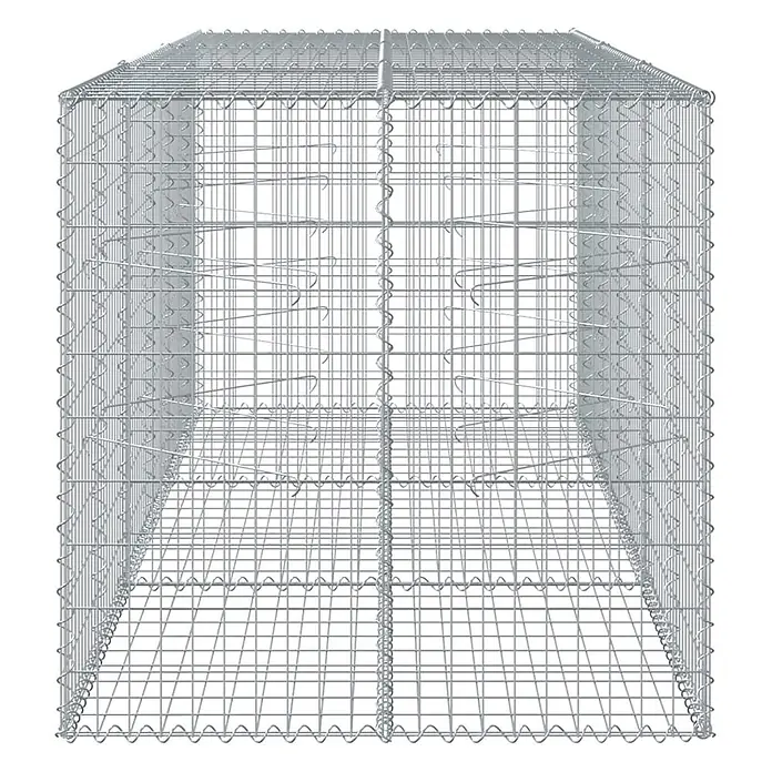 Furnicato Gabione - 300 x 100 x 100 cm, Metall, Maschenbreite: 50 mm, Maschenhöhe: 100 mm - Leerer Gabionenkasten aus verzinktem Stahldrahtgeflecht, eine quadratische silberne Metallgitterstruktur, bereit zur Steinbefüllung.