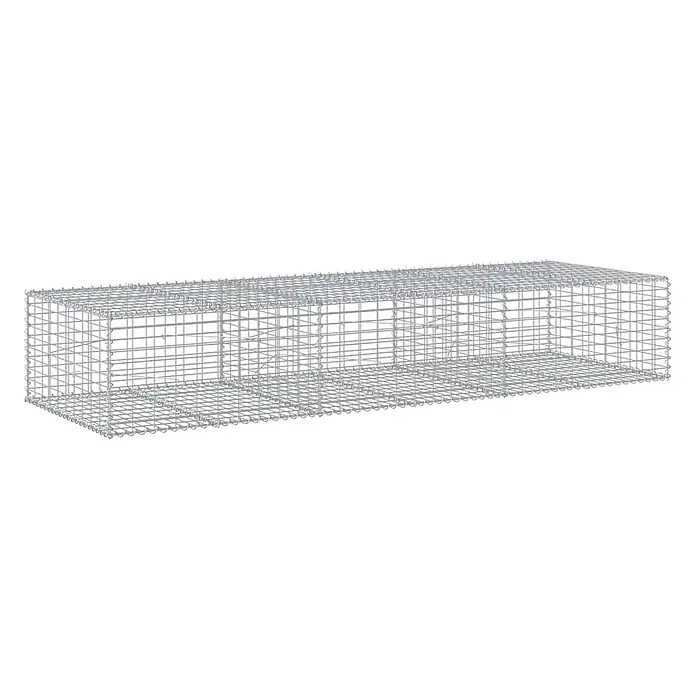 Furnicato Gabione - 300 x 100 x 50 cm, Metall, Maschenbreite: 50 mm, Maschenhöhe: 100 mm - Rechteckiger modularer Gabionenkorb aus grauem Drahtgitter, zusammengebaut dargestellt.