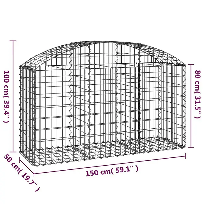 Furnicato Gabione - 100 x 150 x 50 cm, Metall, Maschenbreite: 50 mm, Maschenhöhe: 100 mm - Dunkelgrauer Drahtgitter-Gabionenkorb mit gewölbter Oberseite, ideal für Gartengestaltung oder Bauprojekte.
