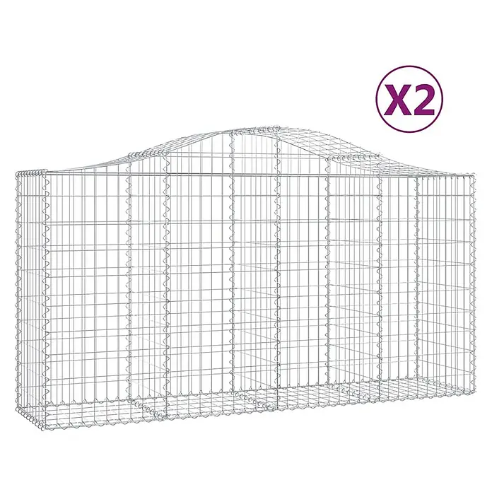 Furnicato Gabione - 50 x 200 x 120 cm, Metall, Maschenbreite: 50 mm, Maschenhöhe: 100 mm - Gabionenkorb aus silbernem Drahtgeflecht mit gebogener Oberseite (x2), für die Landschaftsgestaltung.