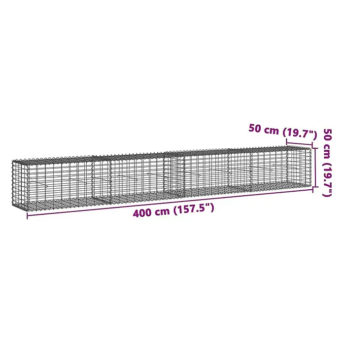Furnicato Gabione - 400 x 50 x 50 cm, Metall, Maschenbreite: 50 mm, Maschenhöhe: 100 mm - Langer rechteckiger Drahtgitter-Gabion. Maße: 400x50x50 cm.