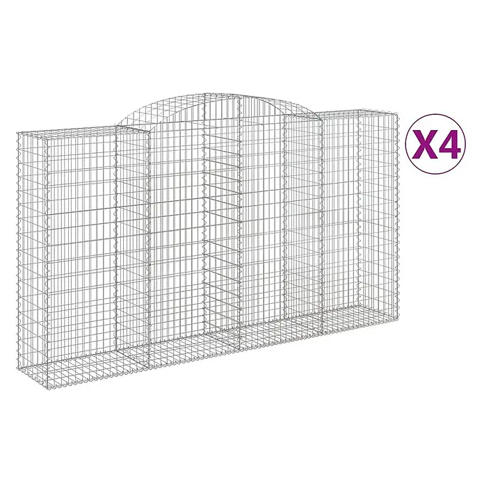 Furnicato Gabione - 180 x 300 x 50 cm, Metall, Maschenbreite: 50 mm, Maschenhöhe: 100 mm - Graue Drahtgitter-Gabionenwand mit rechteckigem Boden und gewölbtem Oberteil.