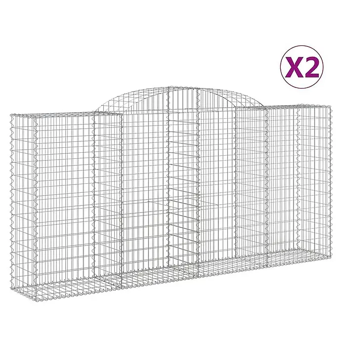 Furnicato Gabione - 50 x 300 x 160 cm, Metall, Maschenbreite: 50 mm, Maschenhöhe: 100 mm - Zwei Gabionenkörbe aus Drahtgeflecht, rechteckig mit abgerundeter Oberseite, für Garten- und Landschaftsgestaltung.