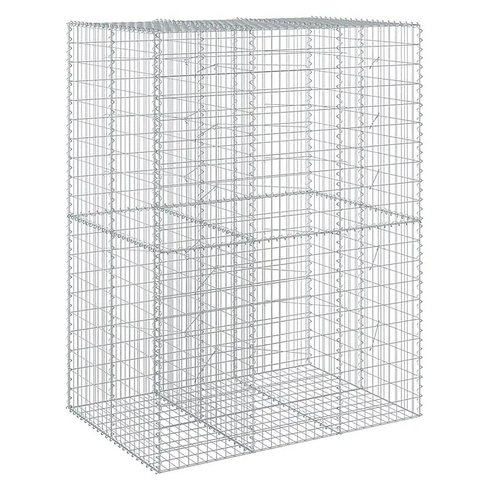Furnicato Gabione - 150 x 100 x 200 cm, Metall, Maschenbreite: 50 mm, Maschenhöhe: 100 mm - Leerer Gabionenkorb aus silbernem Drahtgeflecht mit Innenwänden, bereit zum Befüllen.