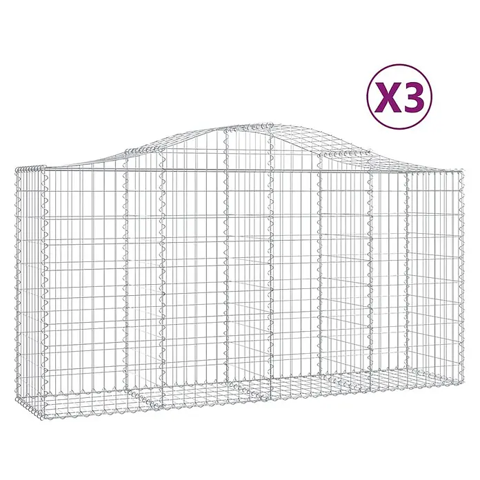 Furnicato Gabione - 50 x 200 x 120 cm, Metall, Maschenbreite: 50 mm, Maschenhöhe: 100 mm - Silberner Drahtgeflecht-Gabionenkorb mit dekorativer gewellter Oberkante.