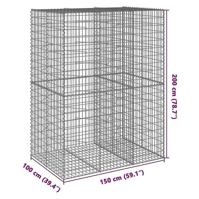 Furnicato Gabione - 150 x 100 x 200 cm, Metall, Maschenbreite: 50 mm, Maschenhöhe: 100 mm - Großer grauer Drahtgeflecht-Gabionenkäfig mit Maßen für die Gartengestaltung.