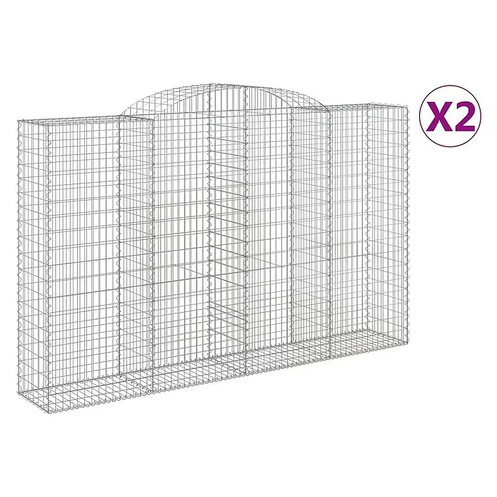 Furnicato Gabione - 200 x 300 x 50 cm, Metall, Maschenbreite: 50 mm, Maschenhöhe: 100 mm - Zwei silberne Draht-Gabionenkörbe mit abgerundeter Oberseite, für Gartenmauern oder Landschaftsbau.