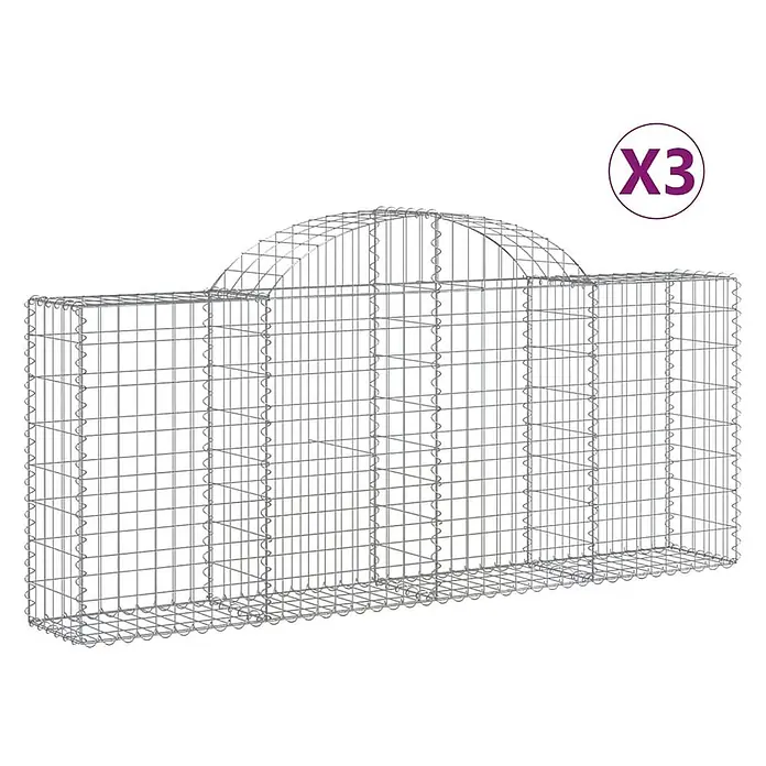 Furnicato Gabione - 100 x 200 x 30 cm, Metall, Maschenbreite: 50 mm, Maschenhöhe: 100 mm - 3er-Set grauer Drahtgitter-Gabionenkörbe mit gewölbter Oberseite.