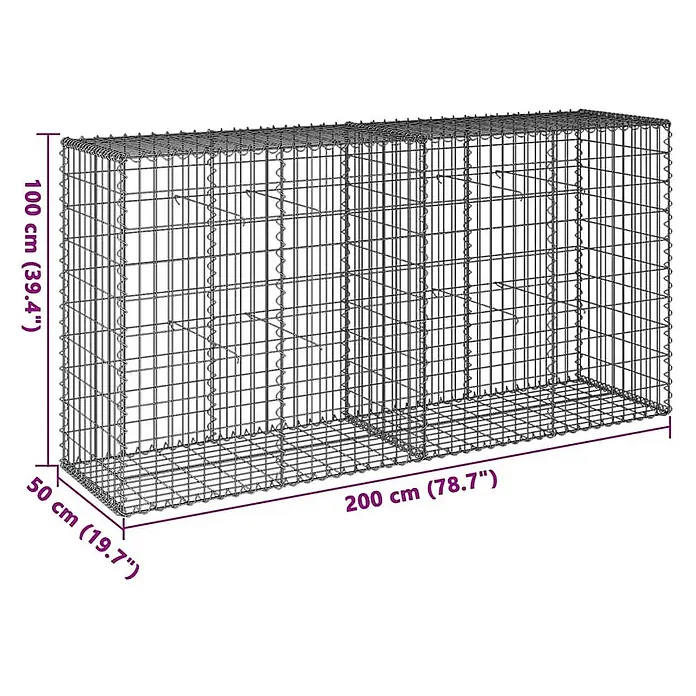 Furnicato Gabione - 200 x 50 x 100 cm, Metall, Maschenbreite: 50 mm, Maschenhöhe: 100 mm - Rechteckiger Draht-Gabionenkorb, 200x50x100 cm, für Gartenmauern oder Landschaftsgestaltung.