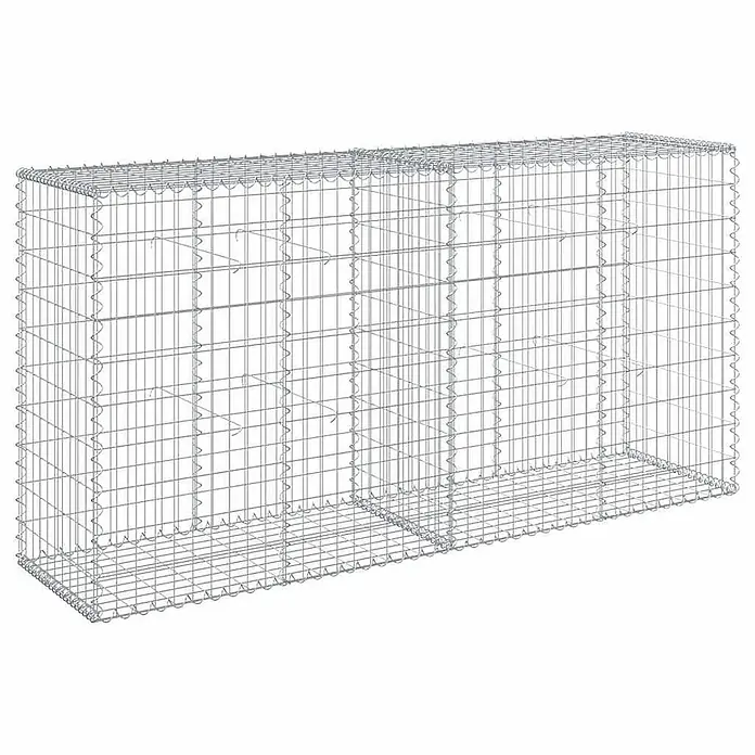 Furnicato Gabione - 200 x 50 x 100 cm, Metall, Maschenbreite: 50 mm, Maschenhöhe: 100 mm - Silberfarbener Drahtgitter-Gabionenkorb für Stützmauern oder Landschaftsgestaltung.