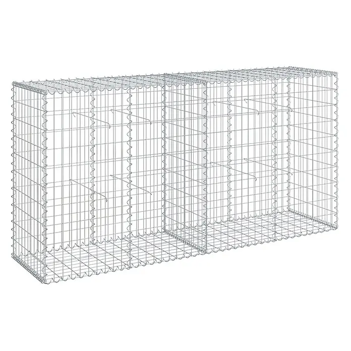Furnicato Gabione - 200 x 50 x 100 cm, Metall, Maschenbreite: 50 mm, Maschenhöhe: 100 mm - Rechteckiger Gabionenkorb aus silbernem Drahtgeflecht mit Innenfächern und Haltehaken.