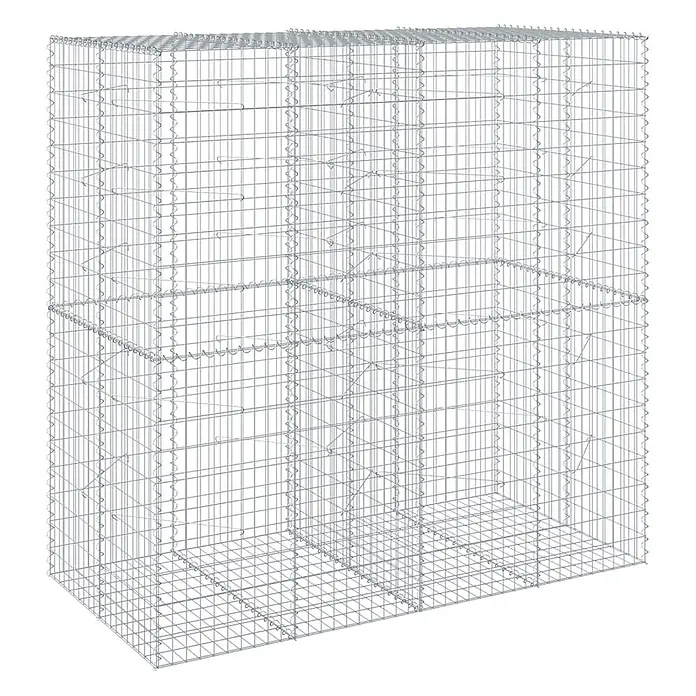 Furnicato Gabione - 200 x 100 x 200 cm, Metall, Maschenbreite: 50 mm, Maschenhöhe: 100 mm - Leerer rechteckiger silbergrauer Drahtgeflecht-Gabionenkorb mit Innenunterteilungen, bereit zur Befüllung.