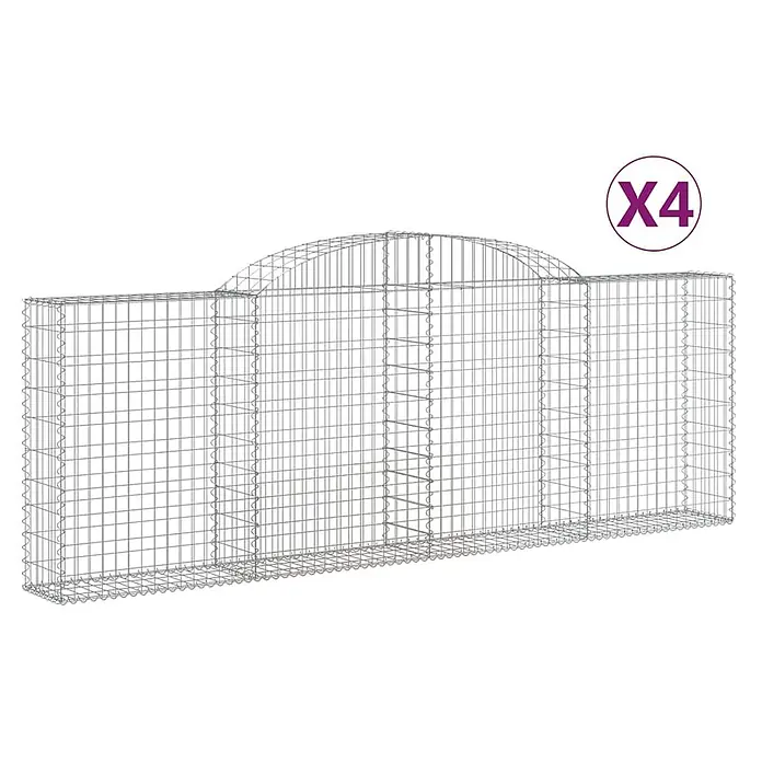 Furnicato Gabione - 30 x 300 x 120 cm, Metall, Maschenbreite: 50 mm, Maschenhöhe: 100 mm - Gabionenwand aus silbernem Drahtgeflecht mit geraden und gewölbten Abschnitten, zur Verwendung im Gartenbau oder als Stützmauer.