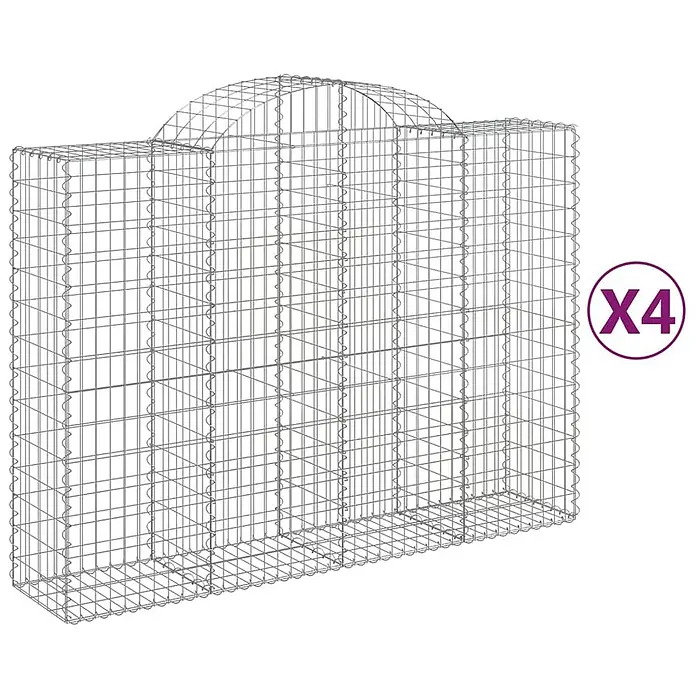 Furnicato Gabione - 50 x 200 x 160 cm, Metall, Maschenbreite: 50 mm, Maschenhöhe: 100 mm - Ein grauer Gabionenkorb aus Metallgitter mit gewölbter Oberseite, Teil eines Vierer-Sets.