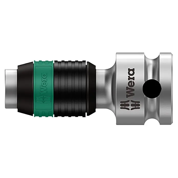 Wera Adapter Zyklop - ¼″ Außensechskant - ⅜″ Außenvierkant - Wera Innensechskant-Schlagschrauber-Adapter mit grüner Wera-Markierung und robustem Design für den professionellen Einsatz.