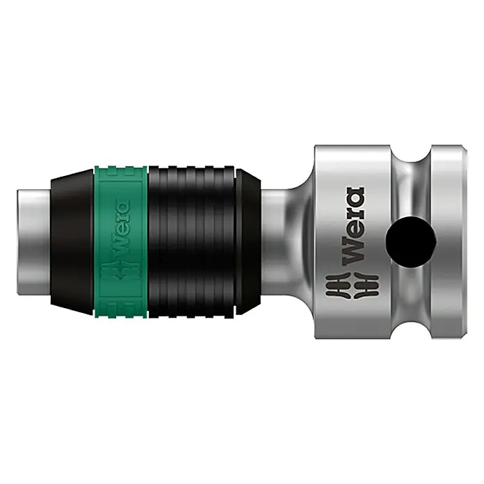 Wera Adapter Zyklop - ¼″ Außensechskant - ⅜″ Außenvierkant - Wera Innensechskant-Schlagschrauber-Adapter mit grüner Wera-Markierung und robustem Design für den professionellen Einsatz.