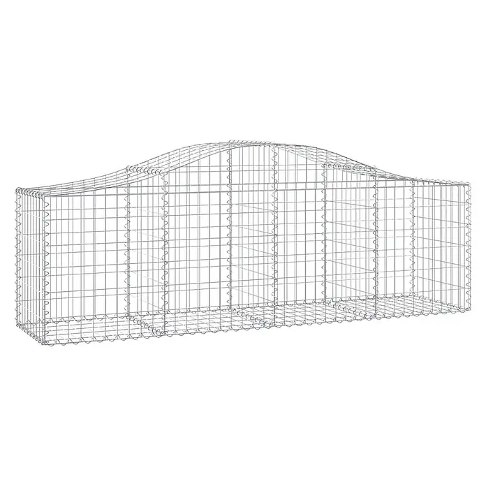 Furnicato Gabione - 50 x 200 x 80 cm, Metall, Maschenbreite: 50 mm, Maschenhöhe: 100 mm - Silberner Drahtgitter-Gabionenkorb mit dekorativem Wellenoberteil.