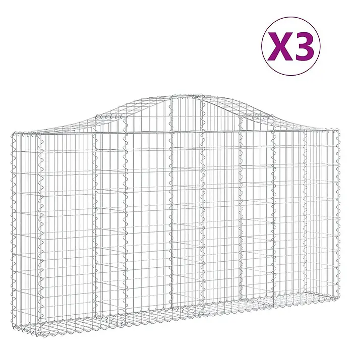 Furnicato Gabione - 30 x 200 x 120 cm, Metall, Maschenbreite: 50 mm, Maschenhöhe: 100 mm - Gabionenkorb aus silbernem Drahtgeflecht mit gewölbter Oberseite für Garten oder Mauerbau.