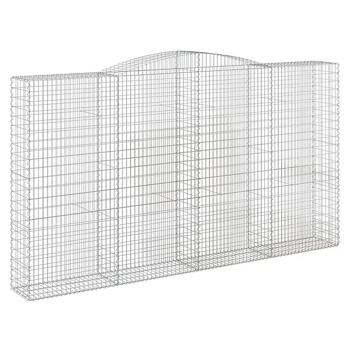 Furnicato Gabione - 240 x 400 x 50 cm, Metall, Maschenbreite: 50 mm, Maschenhöhe: 100 mm - Gabionenwand aus silbernem Metalldraht mit gewölbtem Mittelteil, zum Befüllen.