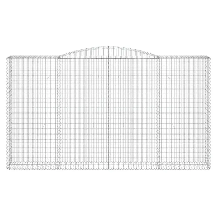 Furnicato Gabione - 240 x 400 x 50 cm, Metall, Maschenbreite: 50 mm, Maschenhöhe: 100 mm - Großes silbernes Drahtgeflechtgehege mit zentralem Rundbogen und inneren Trennwänden für mehrere Abteile.