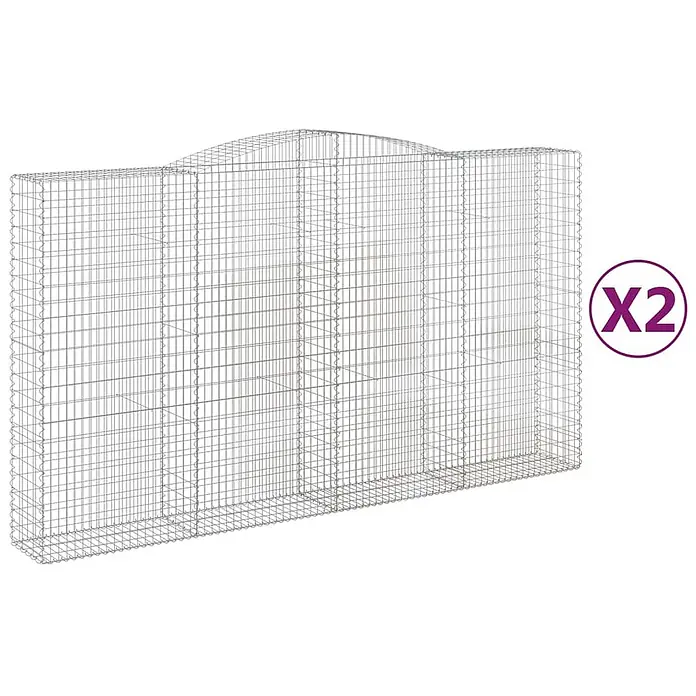 Furnicato Gabione - 240 x 400 x 50 cm, Metall, Maschenbreite: 50 mm, Maschenhöhe: 100 mm - Zwei Gabionenkörbe aus silbernem Metallgeflecht mit dekorativ gewellter Oberkante für Landschaftsgestaltung und Bau.